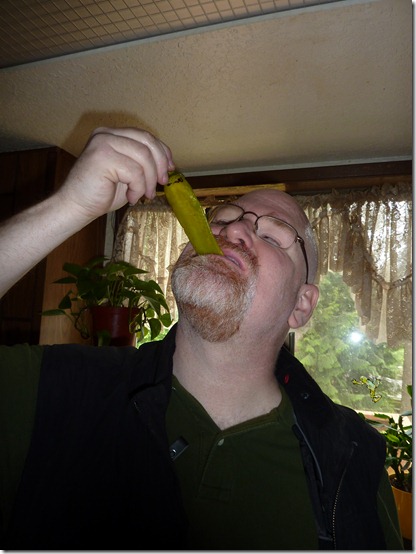 Shaun enjoying a hatch chili pepper...ick!